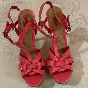 For Sale: 1 pair Paprika patent leather 5 inch heels size 8.